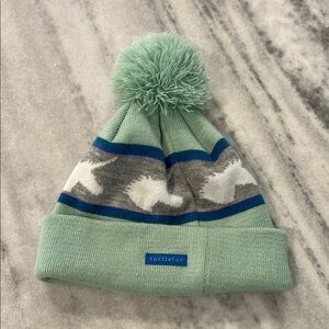 turtle fur Kids Pom Pom Unicorn Beanie in Mint Green and Grey